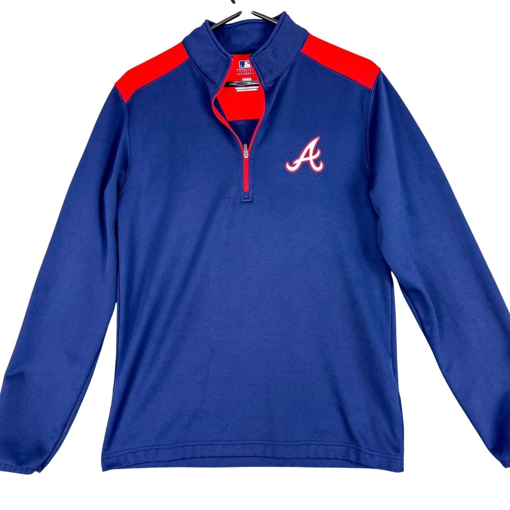 Atlanta Braves Sweatshirt‎ Mens Small Blue MLB Baseball 1/4 Zip Genuine Athletic